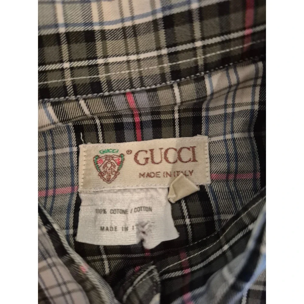 Vintage Gucci Men's Cotton Plaid Shirt - Size 16.5